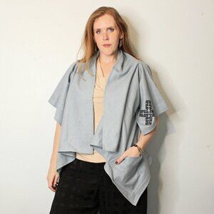 Carla Fernandez Giraldi Jacket Blue Wool Leather Poncho Cape Open Mexico